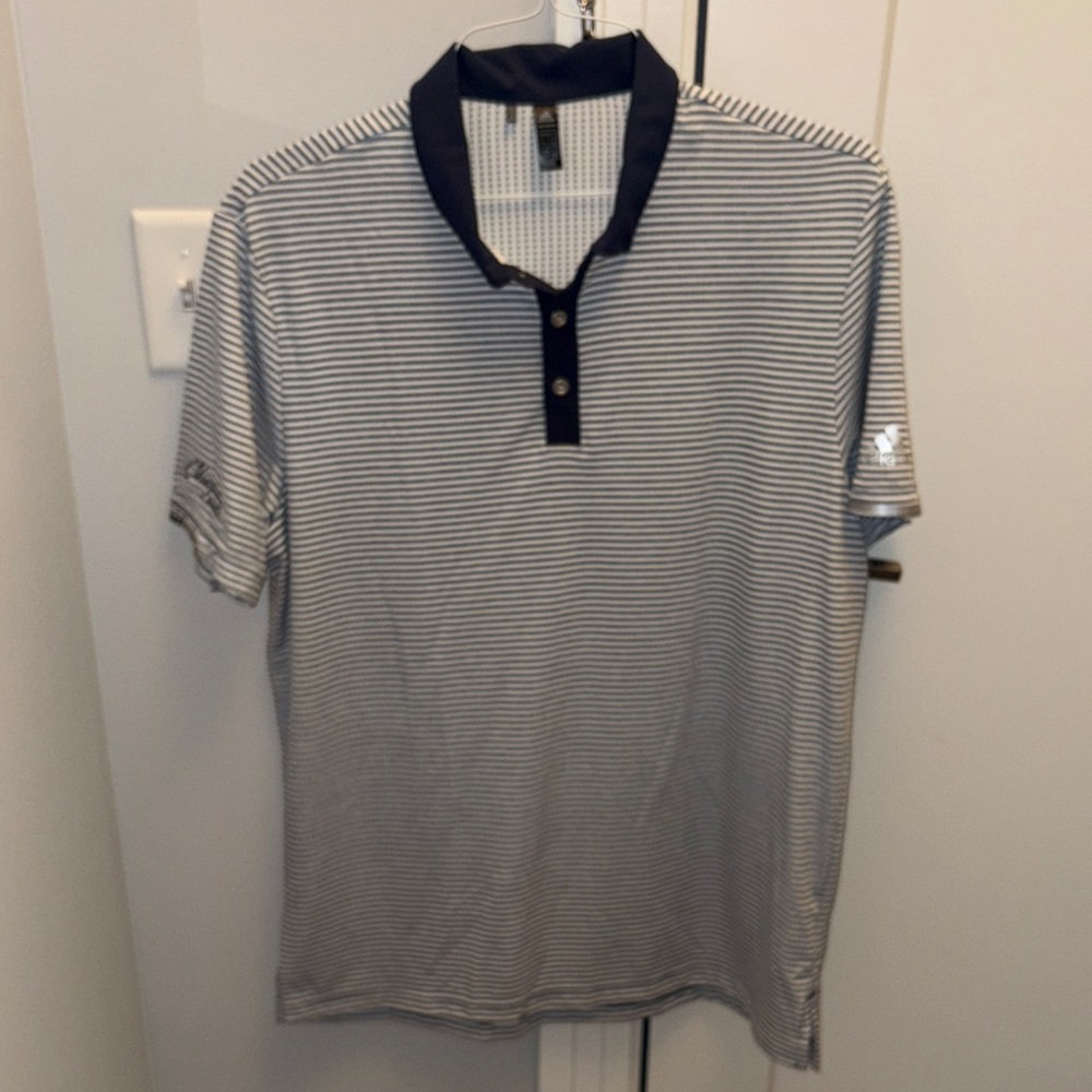 adidas Navy and White Striped Polo Shirt